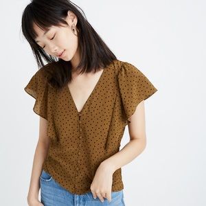 Silk Carmelina Flutter-Sleeve Top in Polka Dot